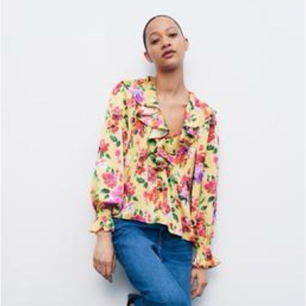 ZARA FLORAL PRINT RUFFLED SHIRT - Picture 8 of 8